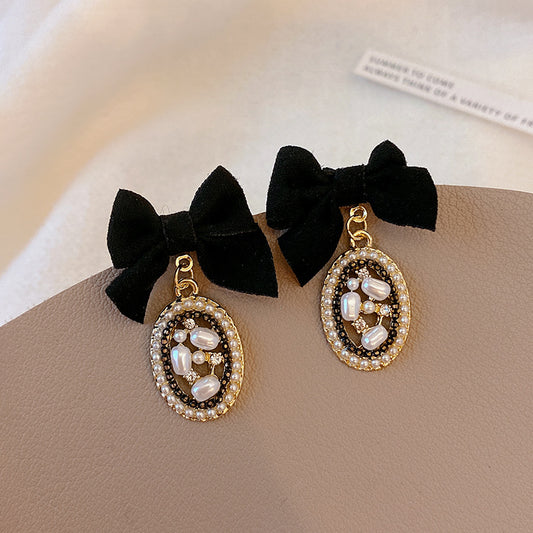 Elegant Bow Pearl Dangle Earrings