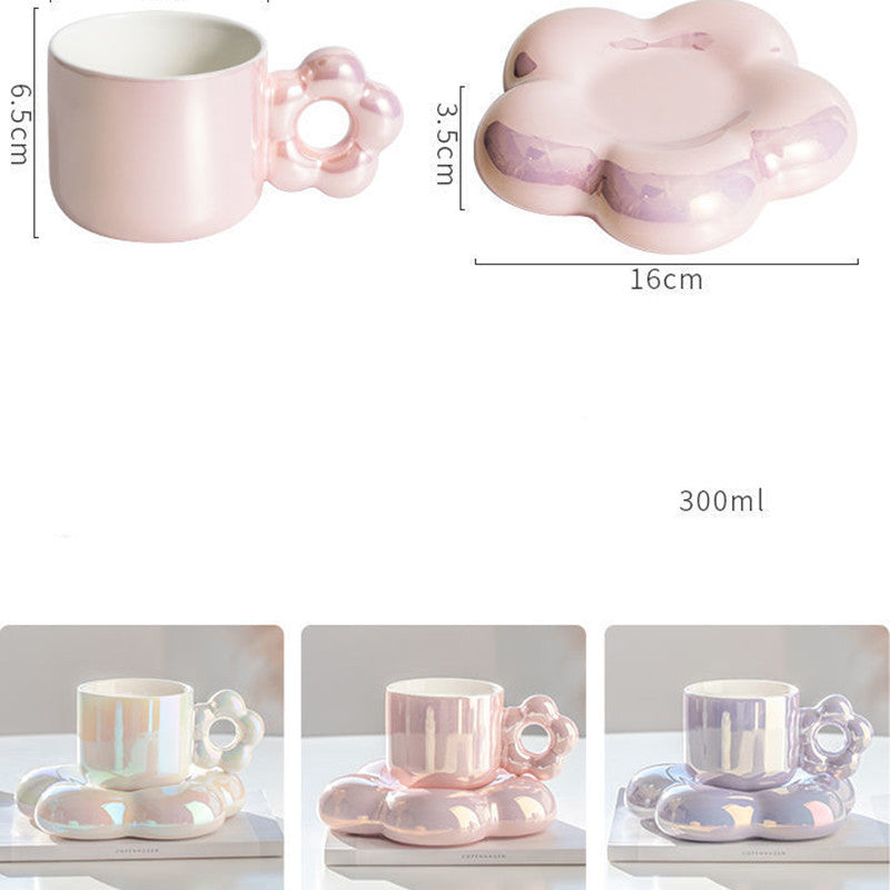 Pearlescent Ceramic Bubble Flower Coffee Cup And Saucer Set