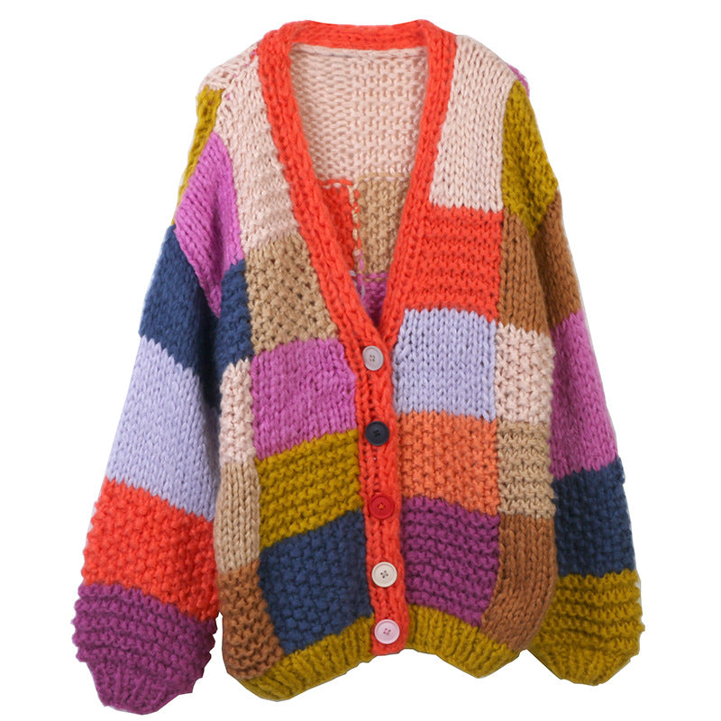 Multicolor Chunky Knit Colorblock Sweater