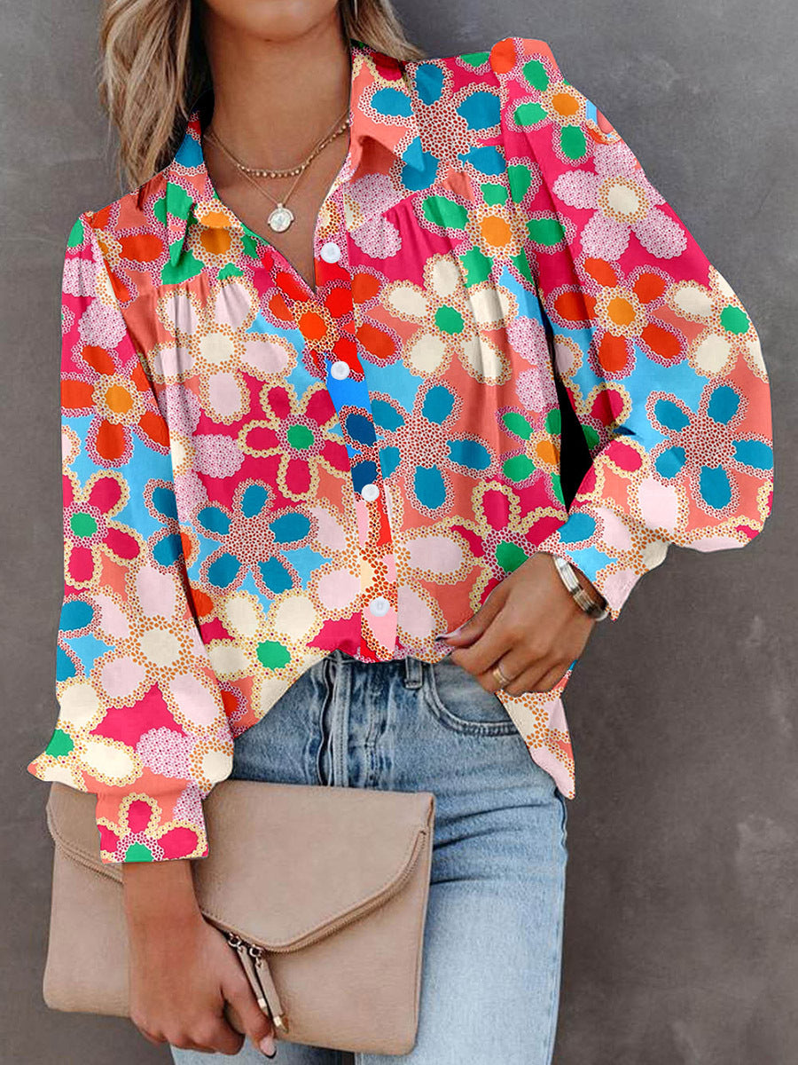 Groovy Floral Collared Button Down Top