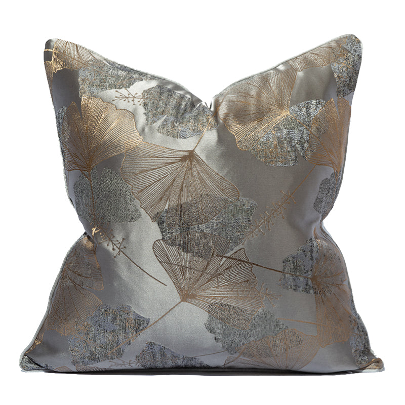 Gold and Silver Ginkgo Leaf Decorative Throw Pillow