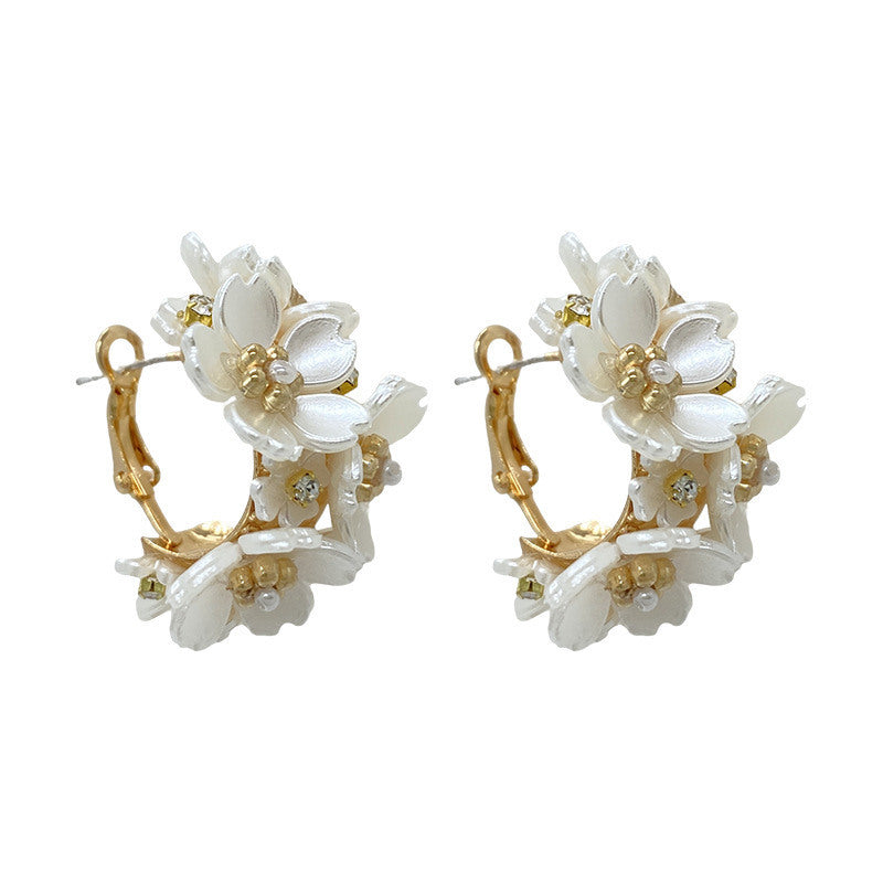 White Flower Cluster Hoops