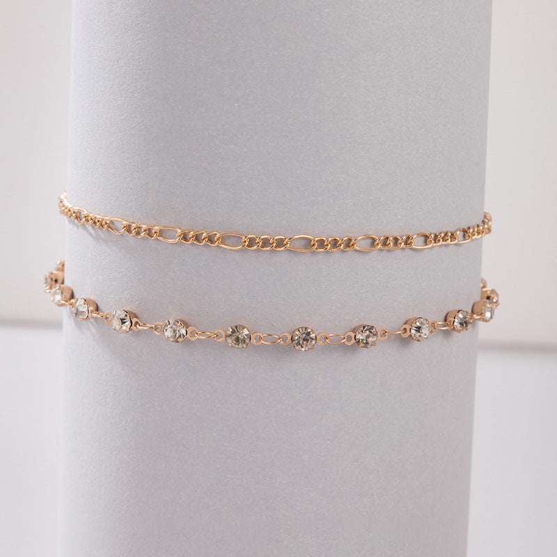 Diamond and Gold 2 Piece Anklet Set