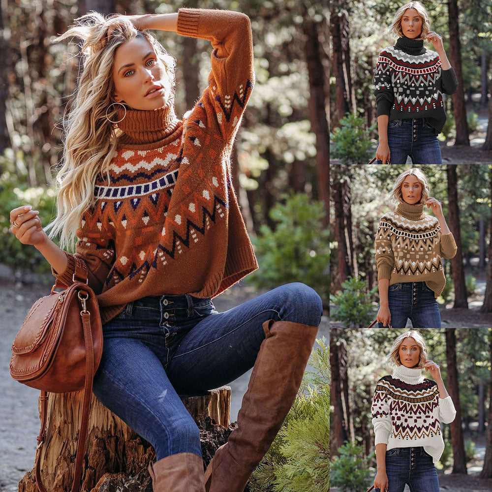 Aztec Turtleneck Knit Sweater