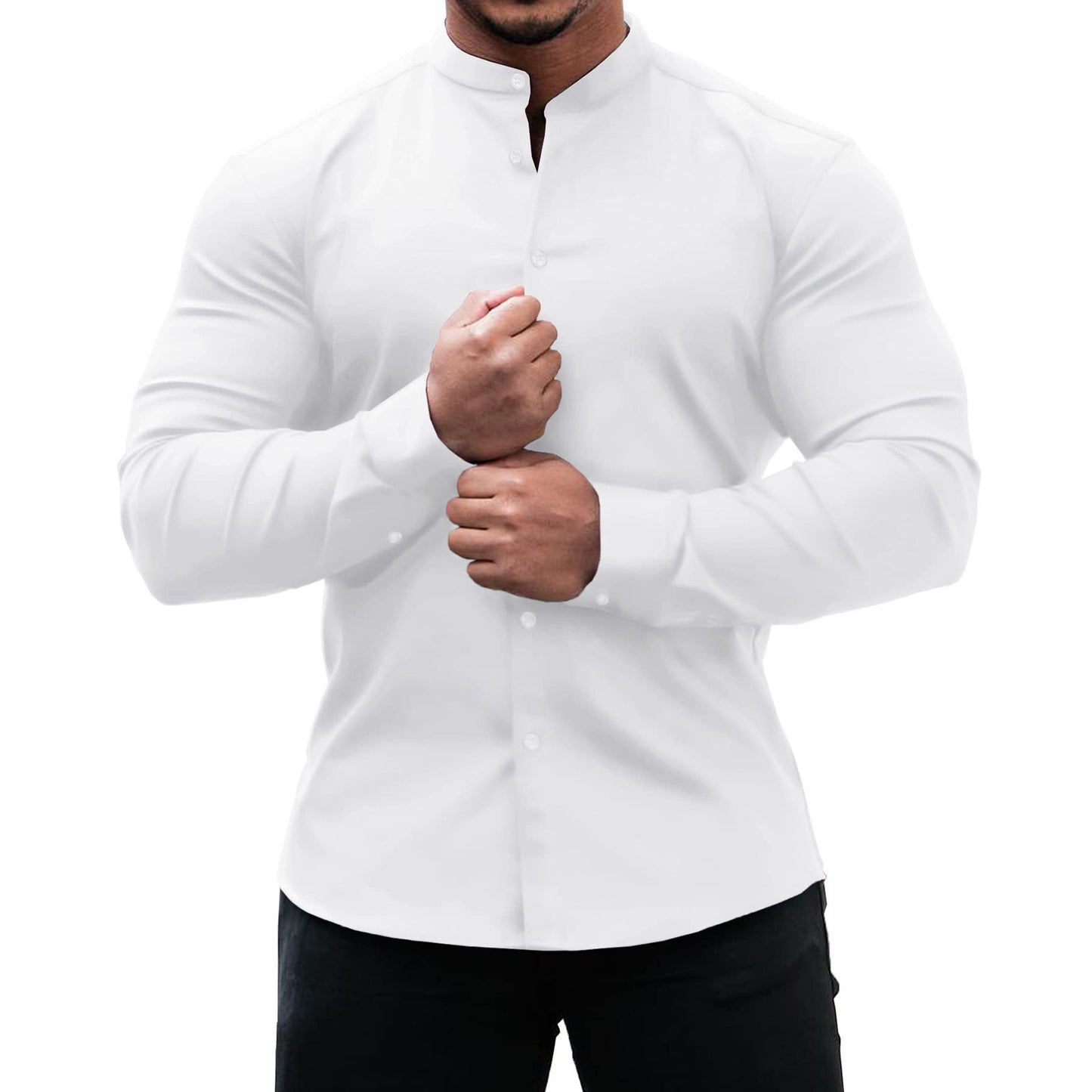 Men's Slim Fit Button Down Long Sleeve Solid Color Shirt