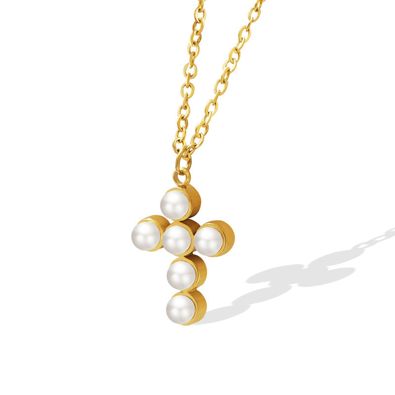 Pearl Cross Gold Necklace