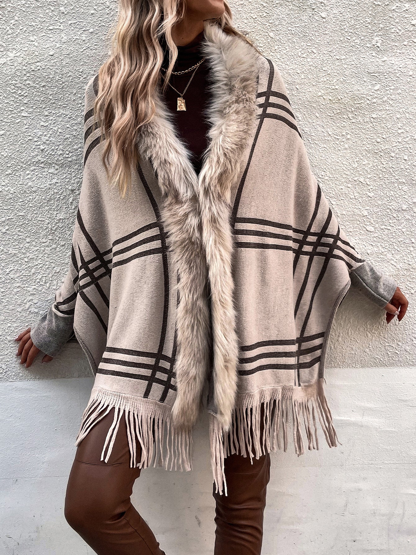 Fur and Plaid Sweater Shawl