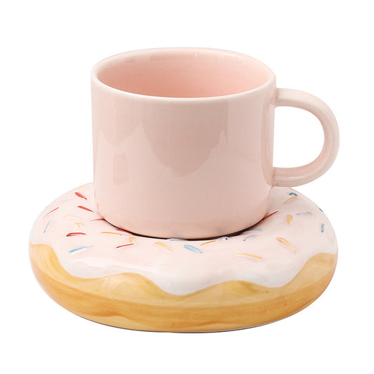 Ceramic Sprinkled Donut Coffee Cup And Saucer Set