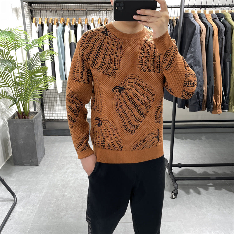 Winter New Pumpkin Jacquard Slim-fitting Sweater Bottoming Shirt