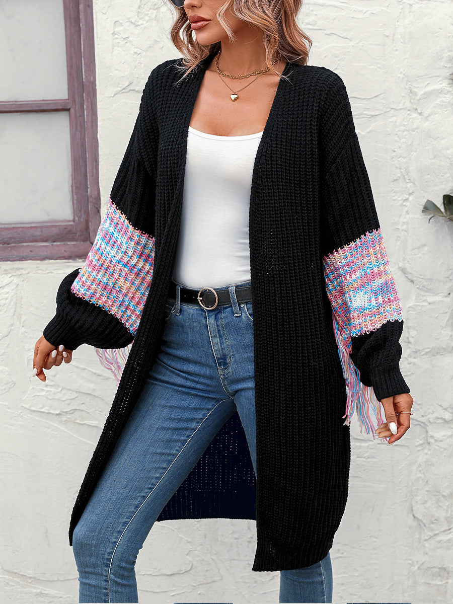 Multicolor Knit Tassel Cardigan Sweater