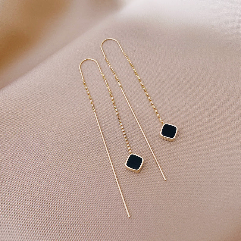 Black Diamond Threader Earrings