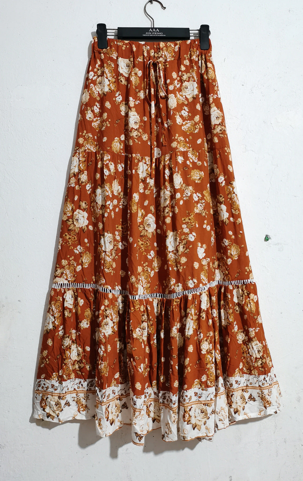 Bohemian Floral Ruffle Pleated Maxi Skirt