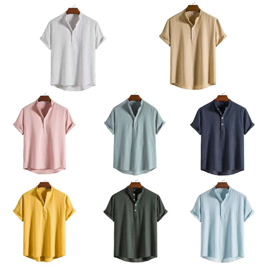 Men's Casual Collar Striped Short Sleeve Shirt