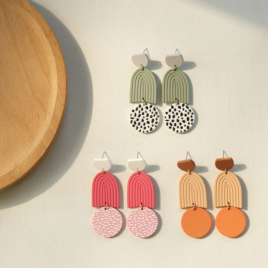 Minimalist Arch and Circle Clay Dangle Earrings