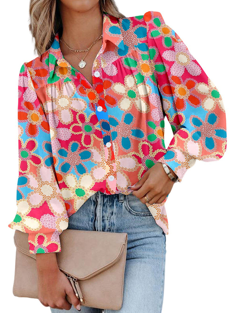 Groovy Floral Collared Button Down Top