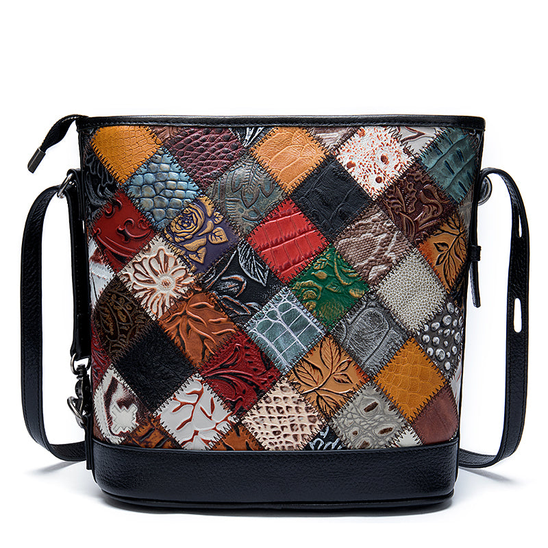 Vintage Leather Patchwork Crossbody Purse