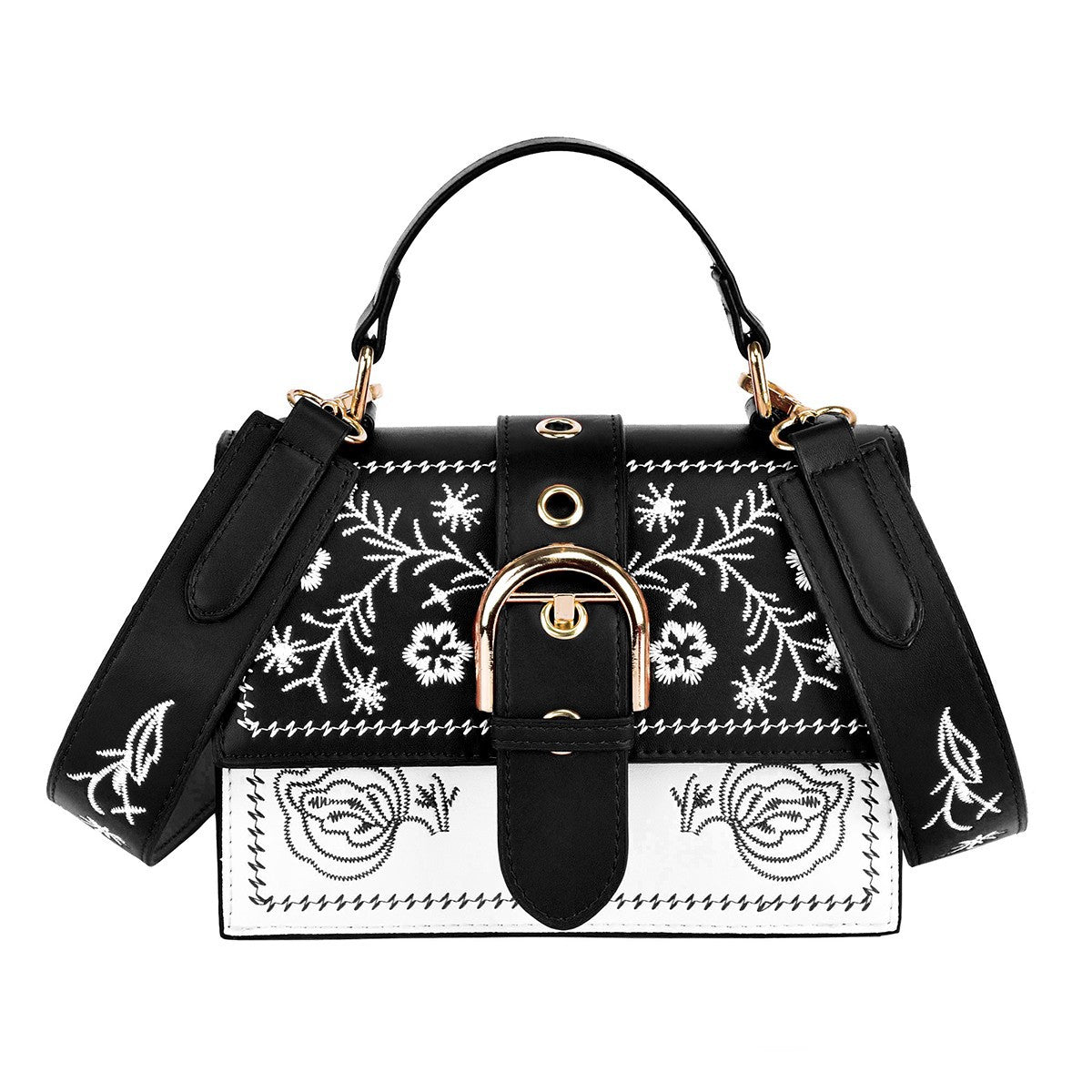Embroidered Buckle 2 Tone Purse