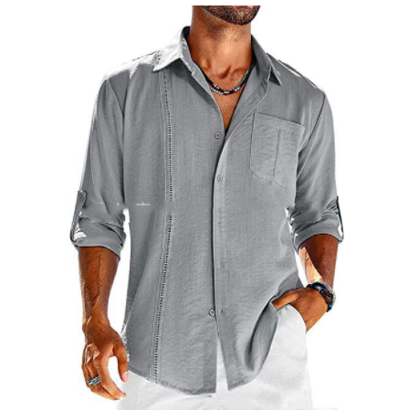 Men's Casual Linen Long Sleeve Button Down Shirt