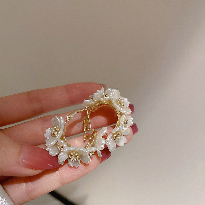 White Flower Cluster Hoops