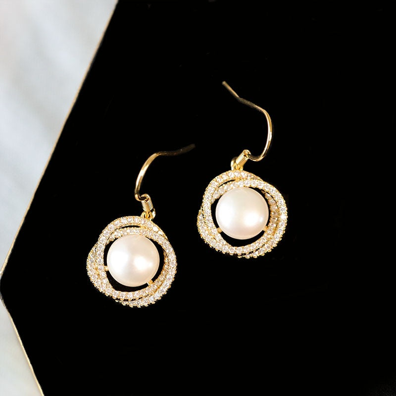 Pearl and Rhinestone Halo Hook Earrings