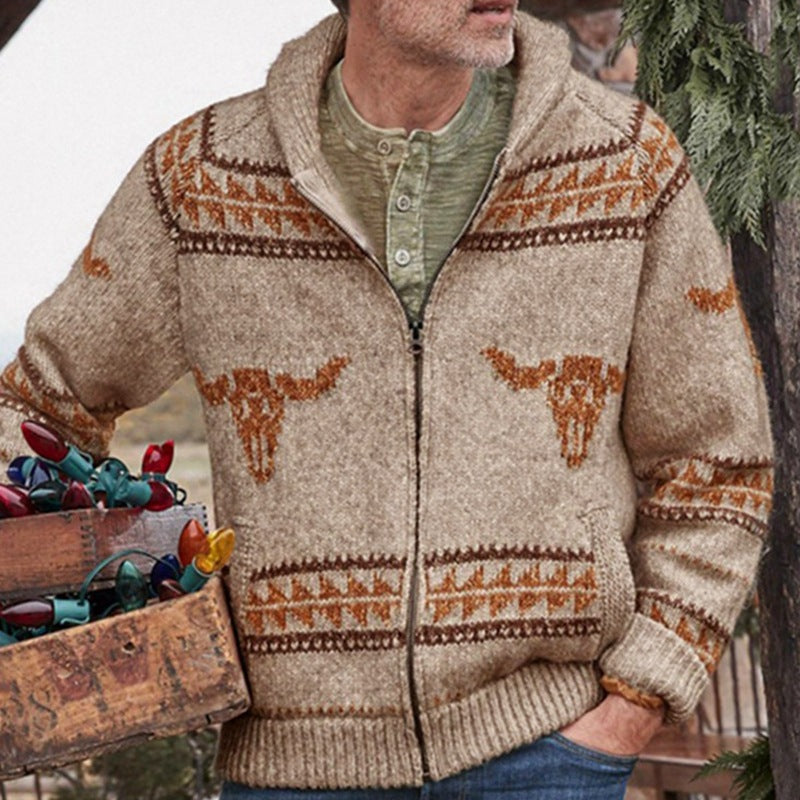 Men's Ox Head Zipper Knitted Sweater Jacket