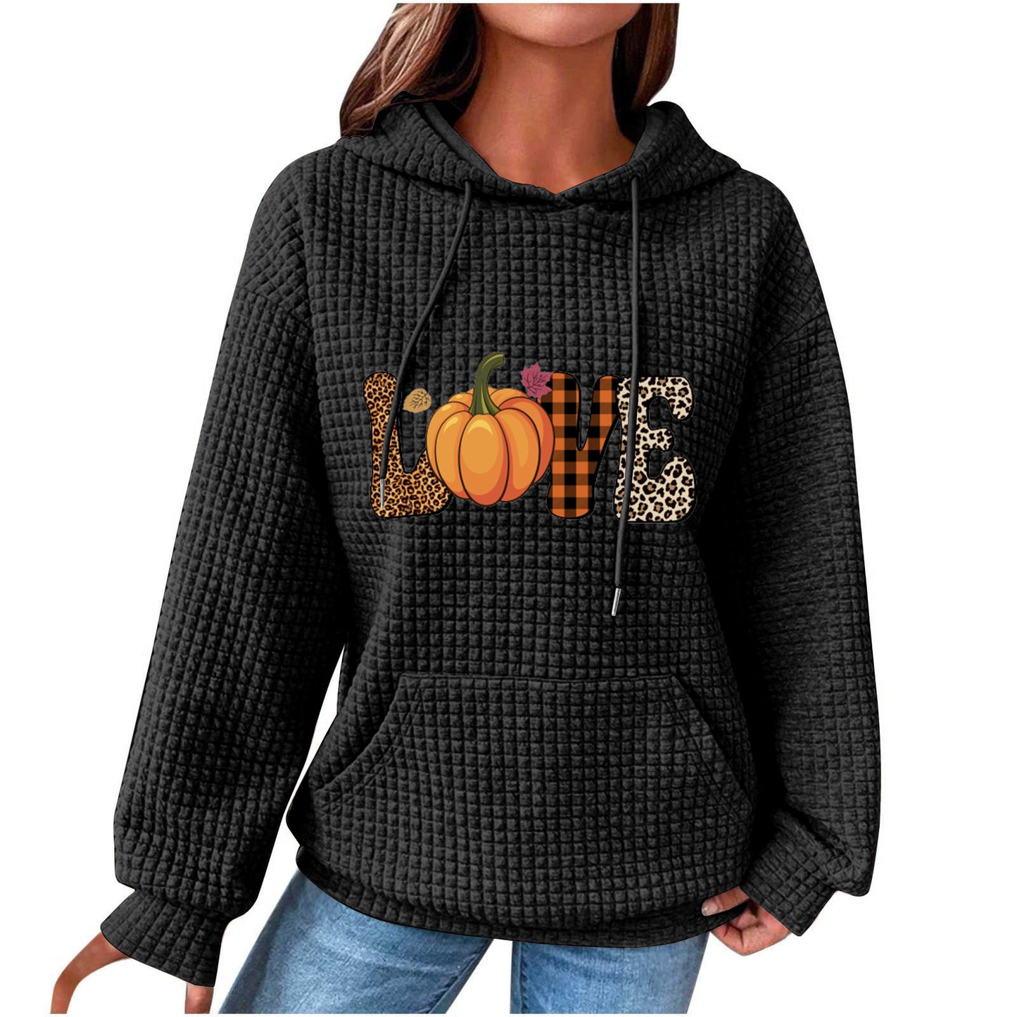 Fall Coffee/ Fall Gnome/ Fall Love/ Yes I'm Cold Waffle Knit Hoodie