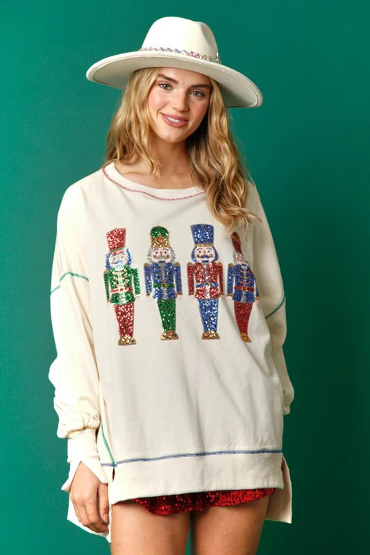 Christmas Holiday Sequin Sparkle Nutcracker Sweater