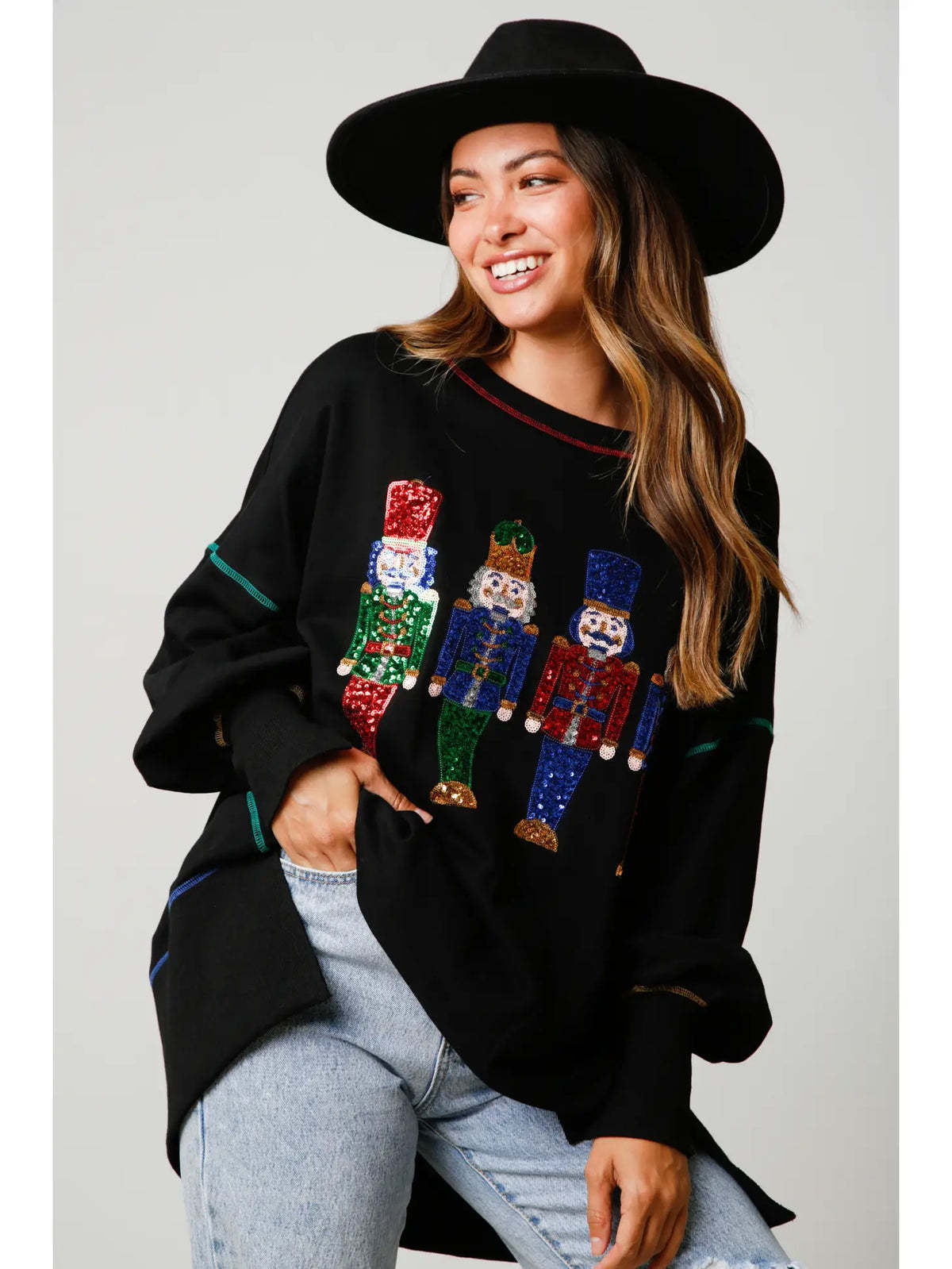 Christmas Holiday Sequin Sparkle Nutcracker Sweater