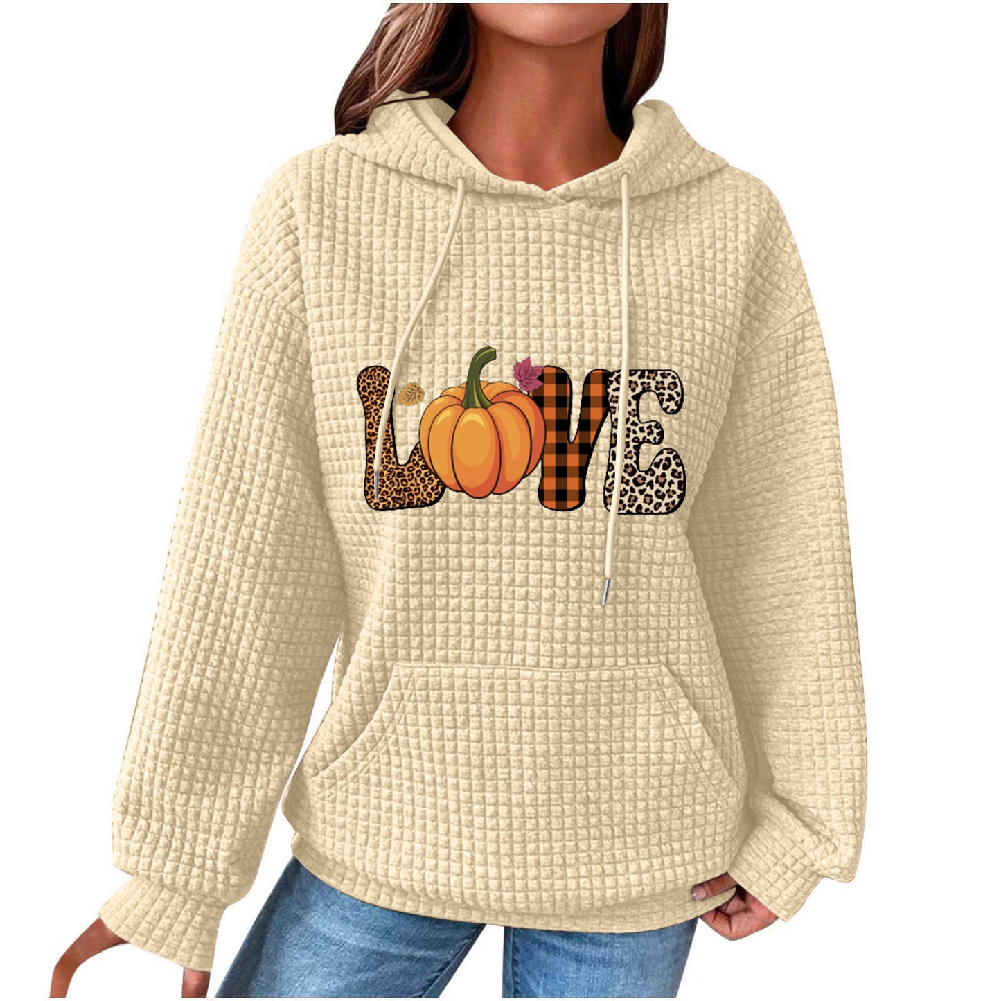 Fall Coffee/ Fall Gnome/ Fall Love/ Yes I'm Cold Waffle Knit Hoodie