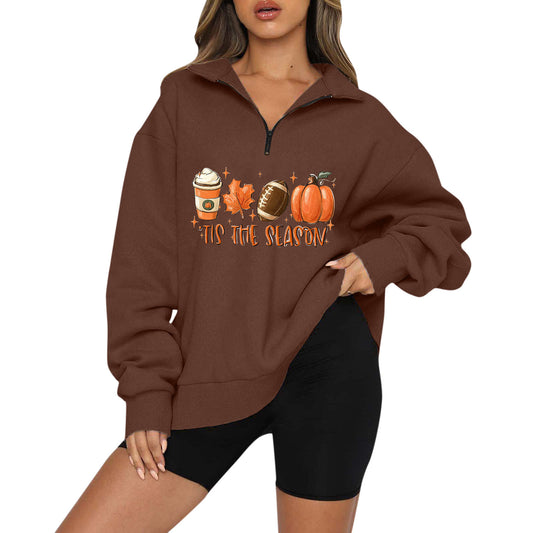 'Tis the Season Fall Casual Zipper Sweatshirt