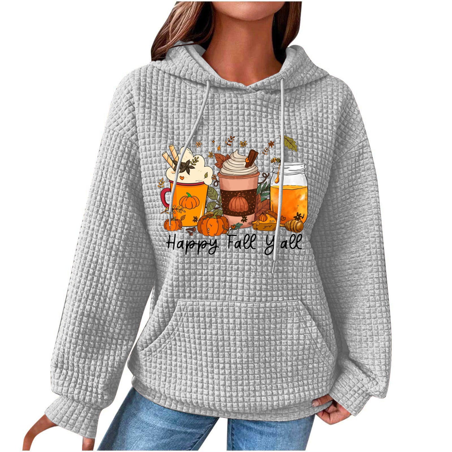 Fall Coffee/ Fall Gnome/ Fall Love/ Yes I'm Cold Waffle Knit Hoodie