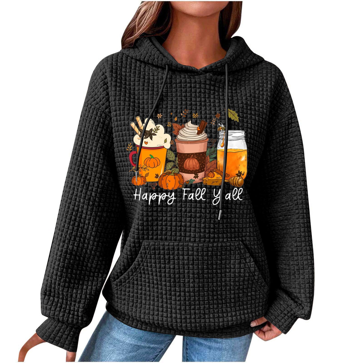 Fall Coffee/ Fall Gnome/ Fall Love/ Yes I'm Cold Waffle Knit Hoodie