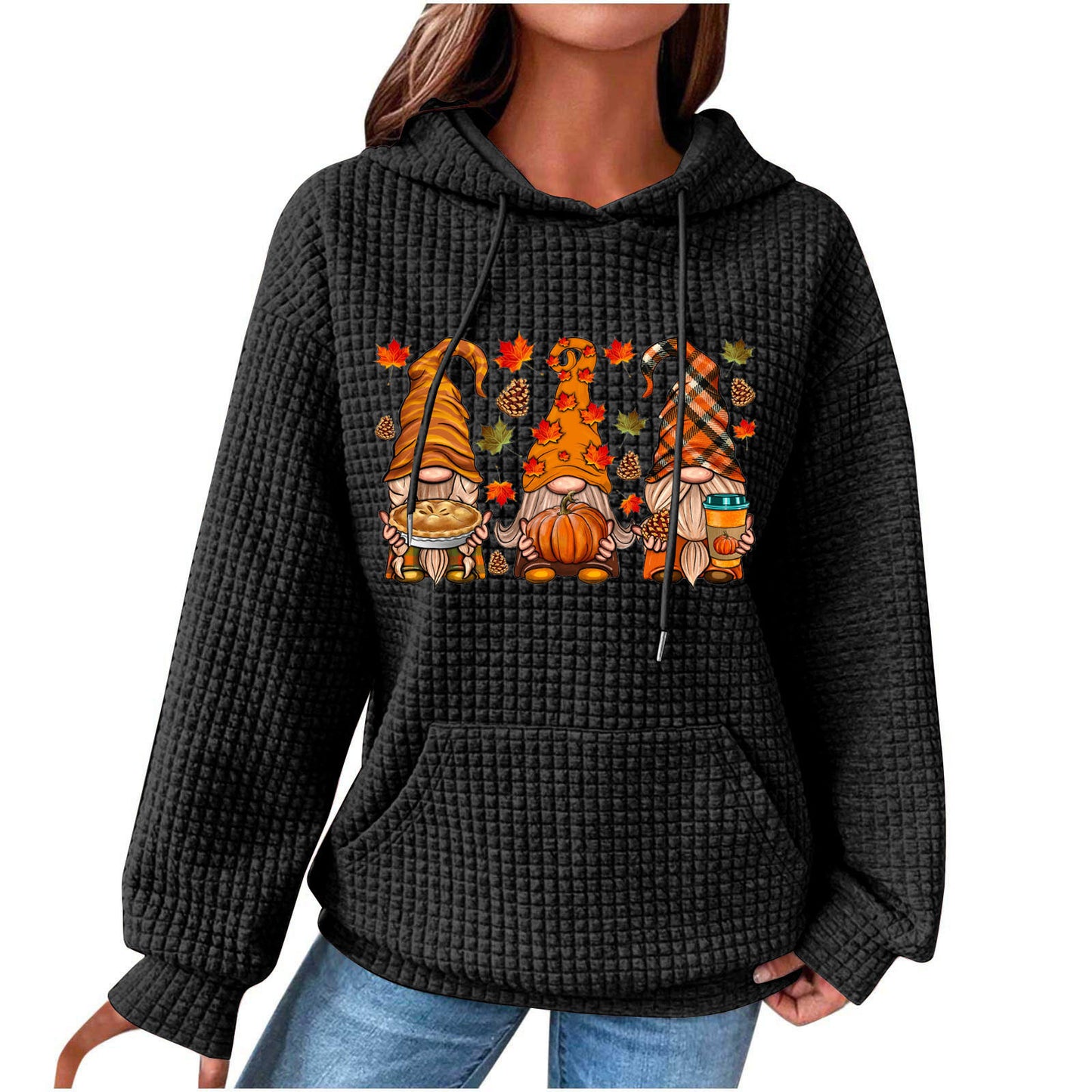 Fall Coffee/ Fall Gnome/ Fall Love/ Yes I'm Cold Waffle Knit Hoodie