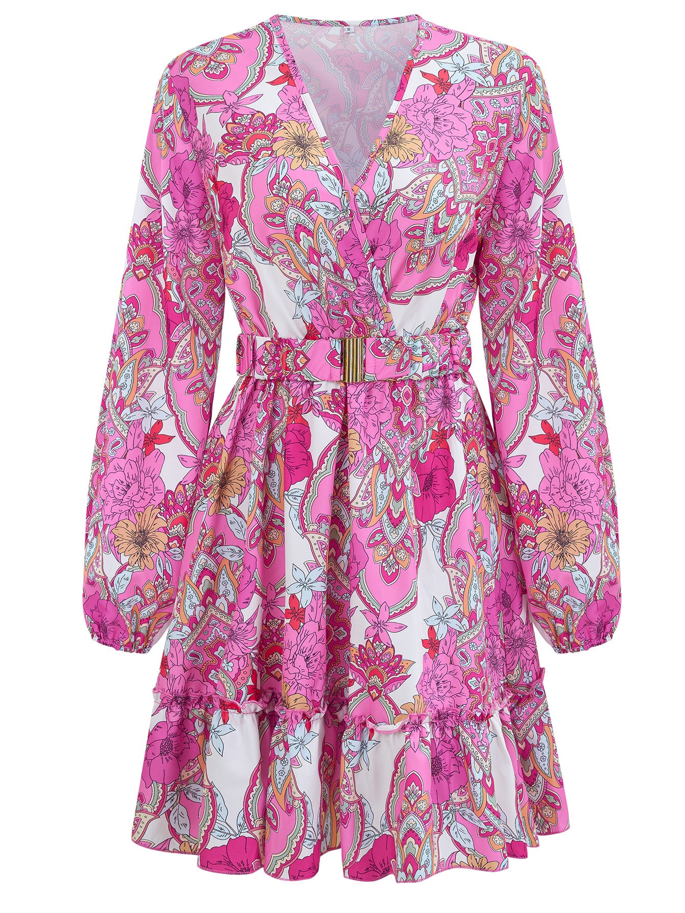 Paisley and Floral Long Sleeve V-Neck Dress