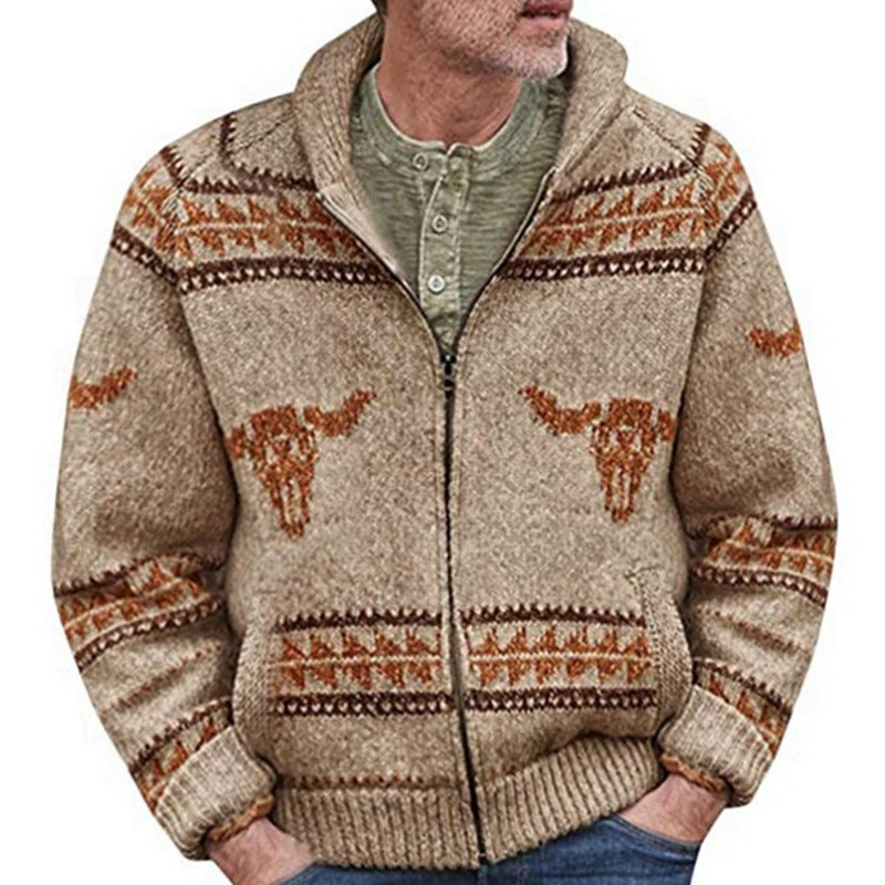 Men's Ox Head Zipper Knitted Sweater Jacket