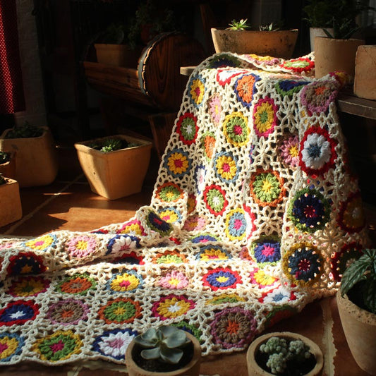 Multicolor Circles Crocheted Blanket