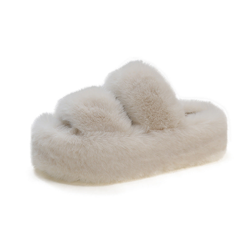 Platform Fuzzy Strappy Slippers