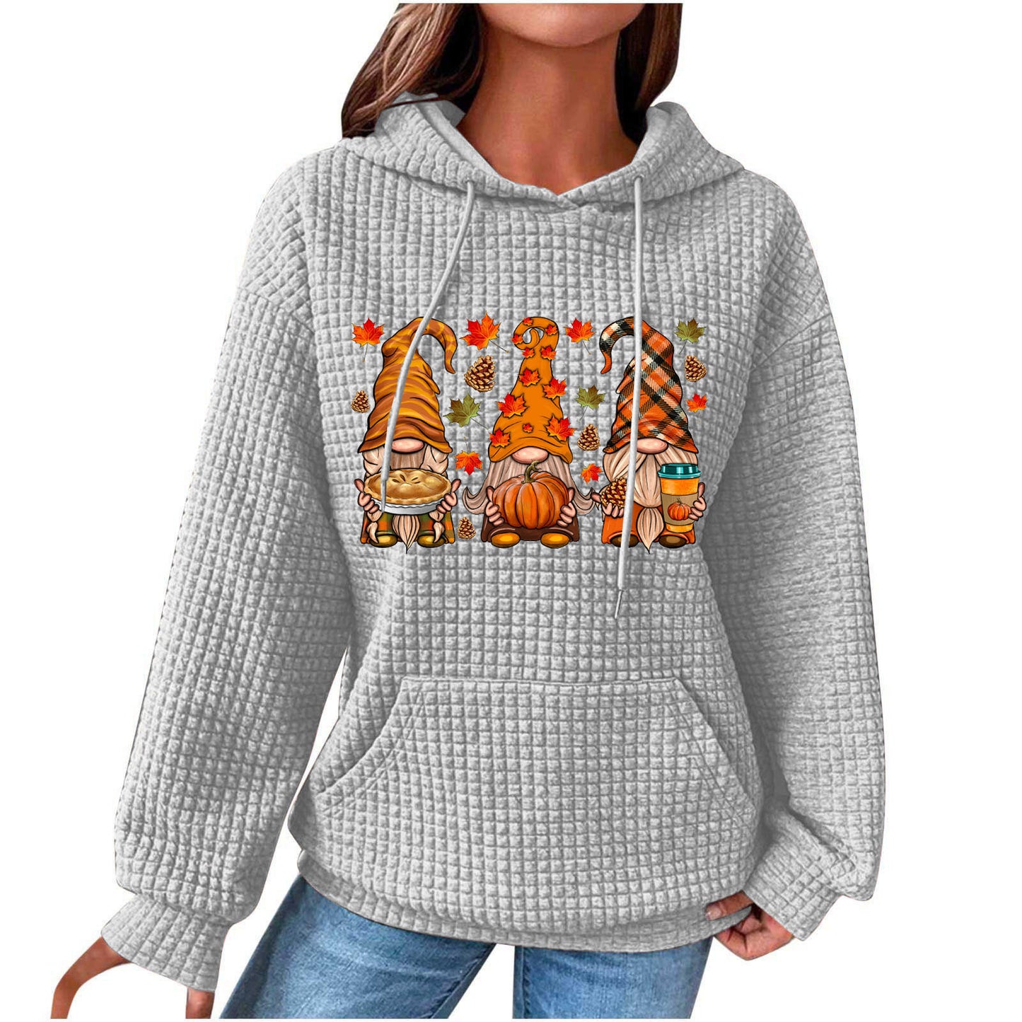 Fall Coffee/ Fall Gnome/ Fall Love/ Yes I'm Cold Waffle Knit Hoodie