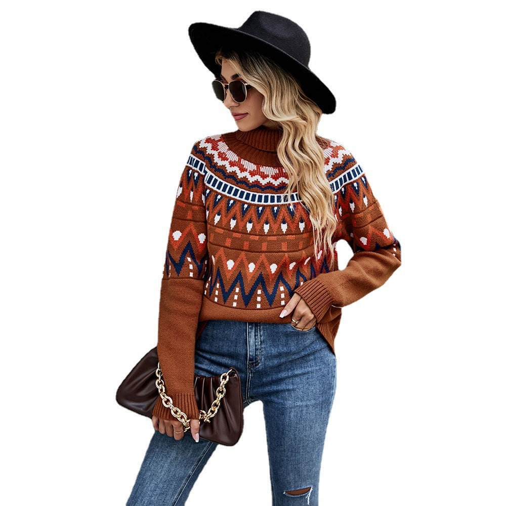 Aztec Turtleneck Knit Sweater