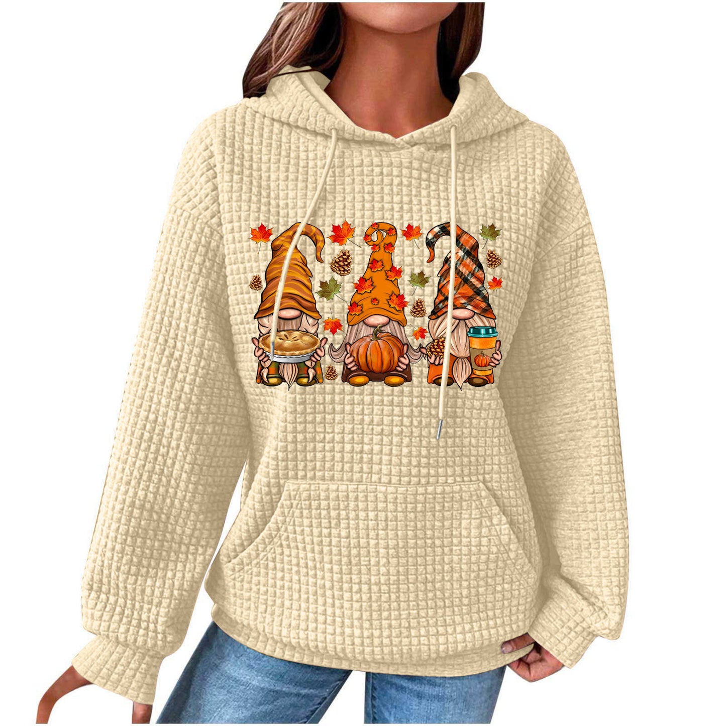 Fall Coffee/ Fall Gnome/ Fall Love/ Yes I'm Cold Waffle Knit Hoodie