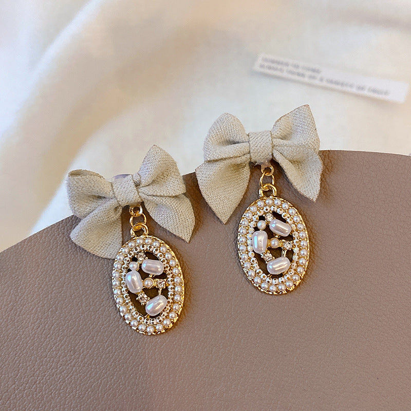 Elegant Bow Pearl Dangle Earrings