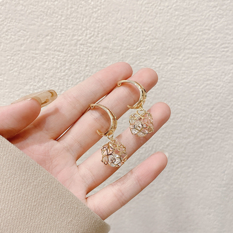 Hollow Gold Clover Dangle Earrings