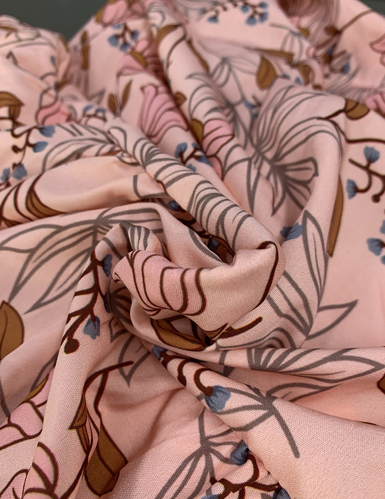 Blush Floral Print Lomg Sleeve V-Neck Dress