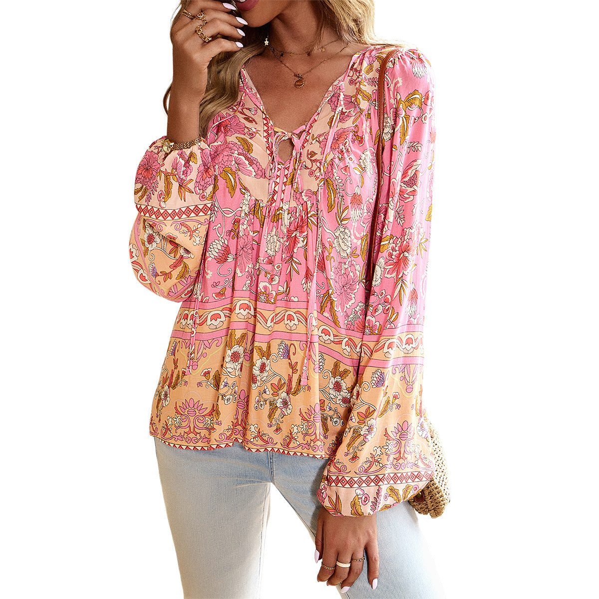 Boho Floral Long Sleeve Top