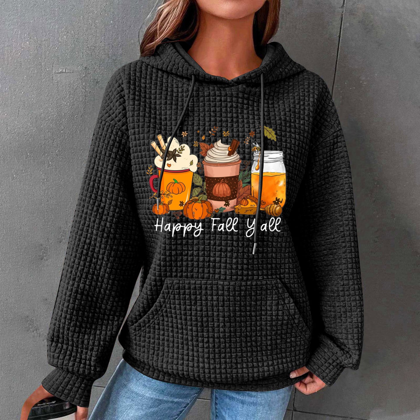 Fall Coffee/ Fall Gnome/ Fall Love/ Yes I'm Cold Waffle Knit Hoodie