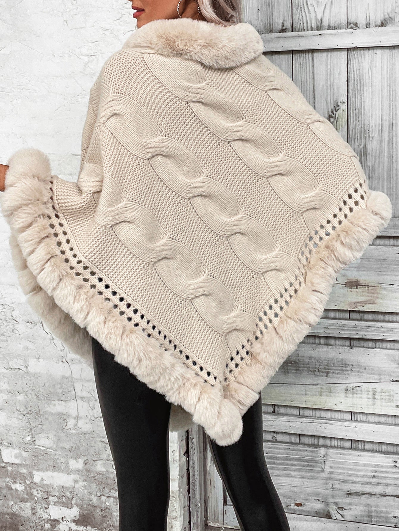 Fur Collar Knit Shawl