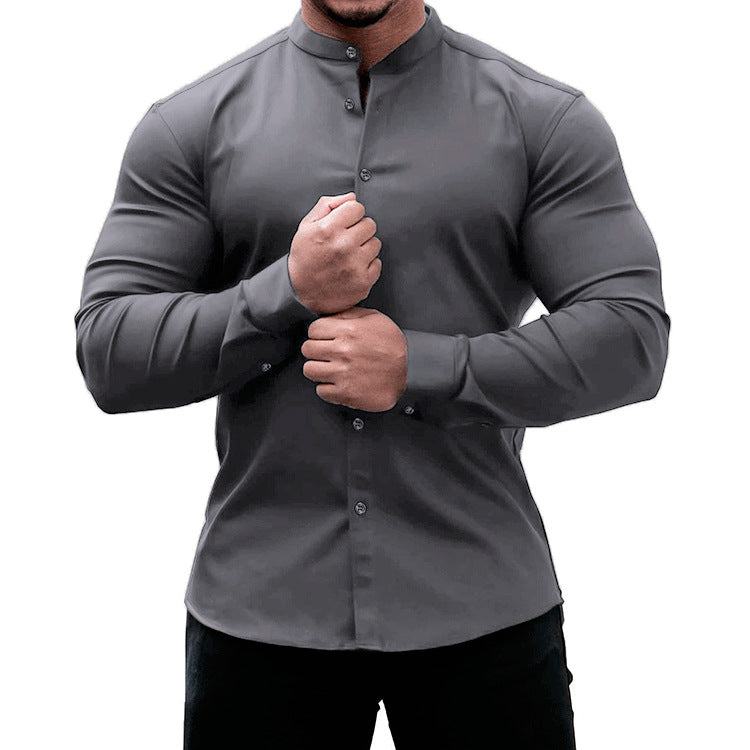 Men's Slim Fit Button Down Long Sleeve Solid Color Shirt