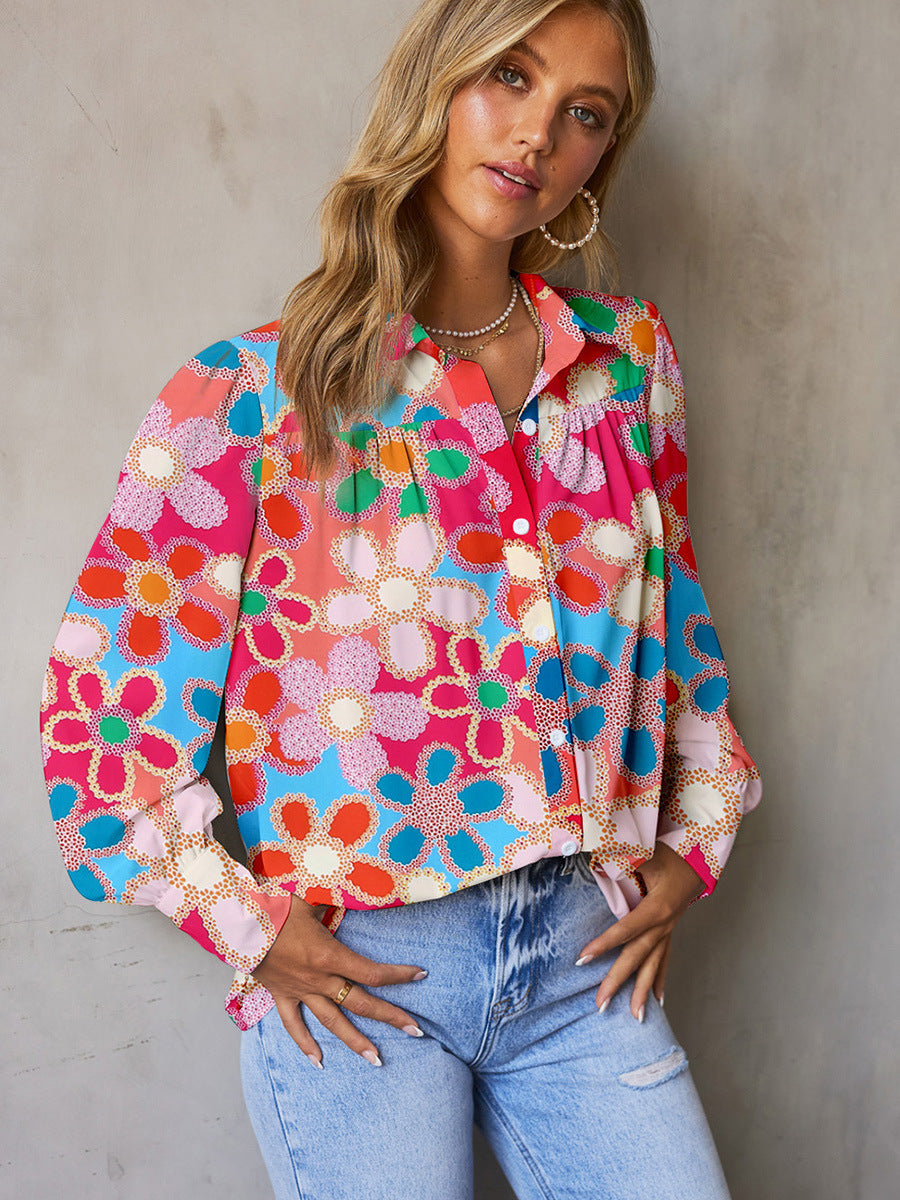 Groovy Floral Collared Button Down Top