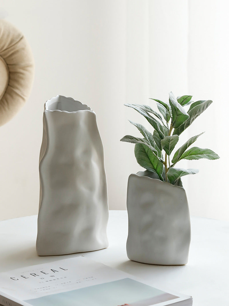 Nordic Ceramic Paper Bag Vase