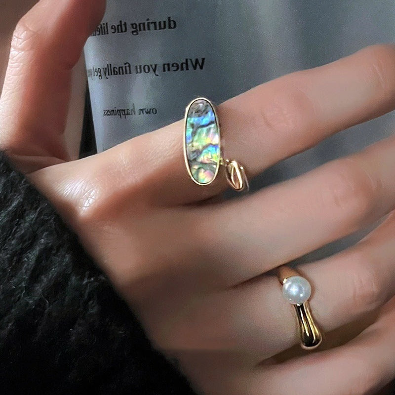Abalone Shell Adjustable Ring/ Pearl Adjustable Ring